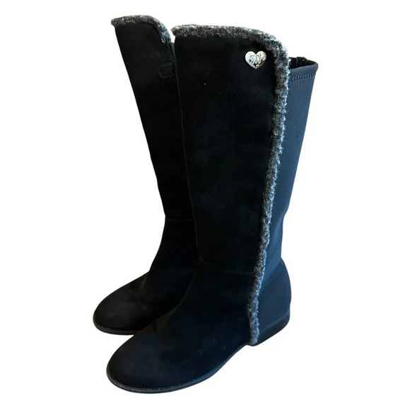 Stuart Weitzman 50/50 Shearling Black Dark Gray Boots Heart Suede Size 4 Girls - Picture 5 of 12